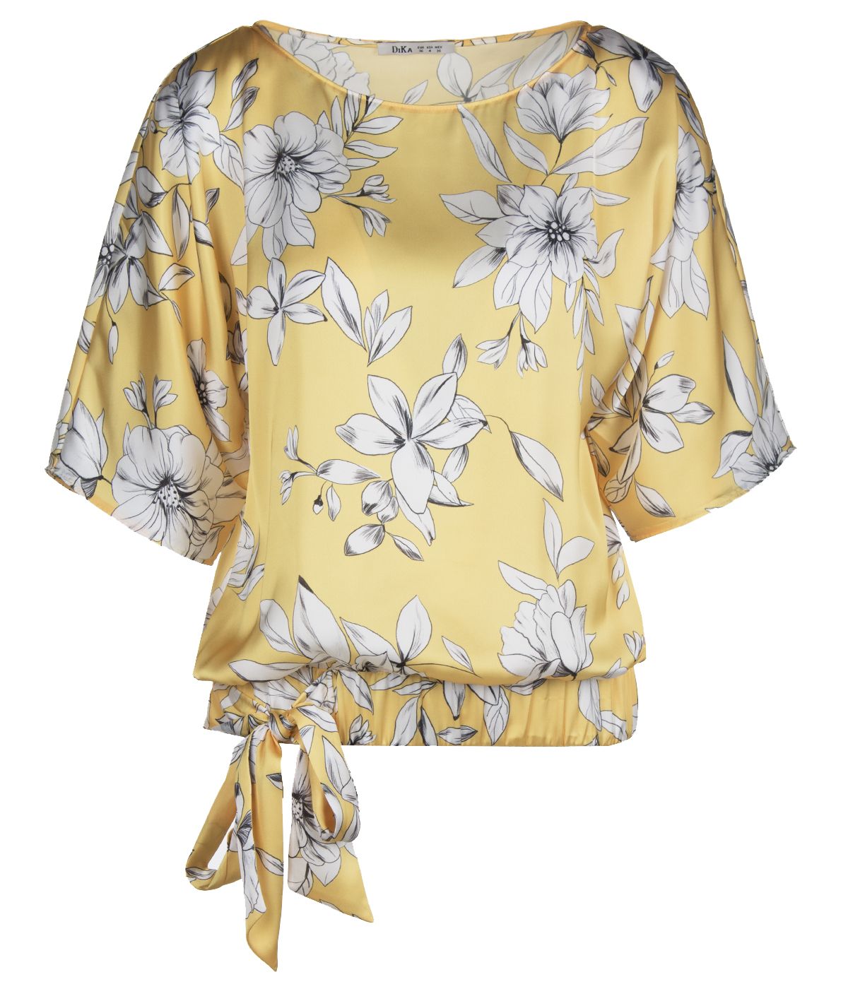 Short-sleeved blouse with tie-hem finish and flowers print 0